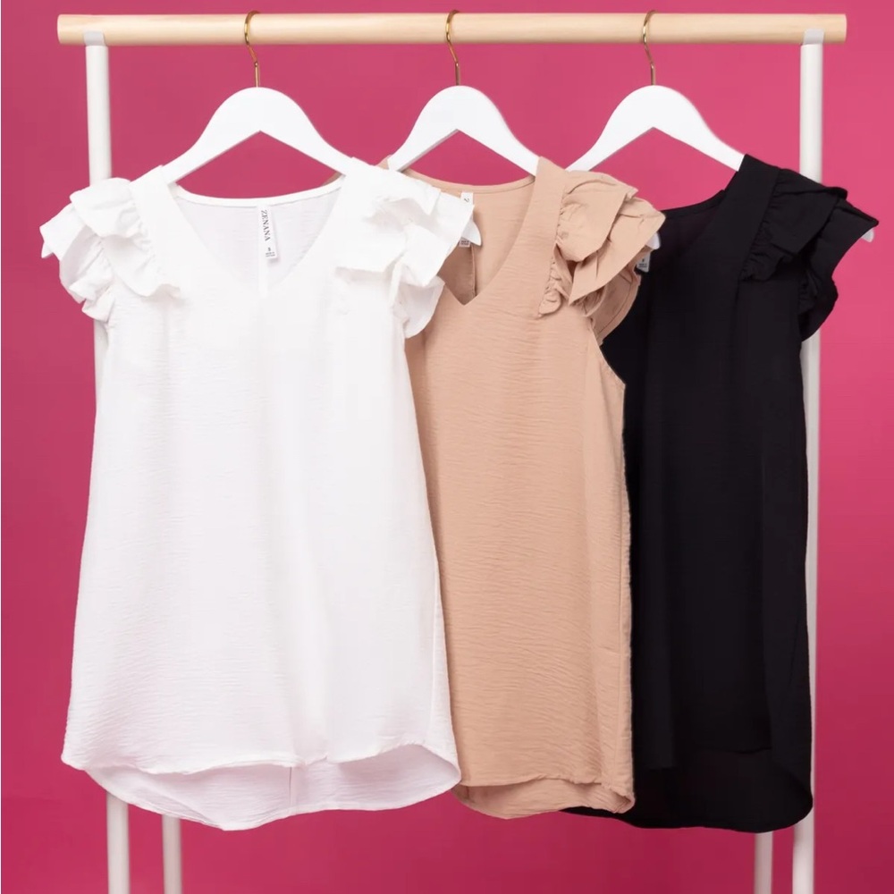 White Ruffle Sleeve V-Neck Top - Picture 9 of 9